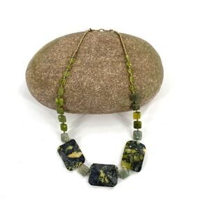 Green Black Serpentine Chunky Beaded Statement‎ Necklace Adjustable Length